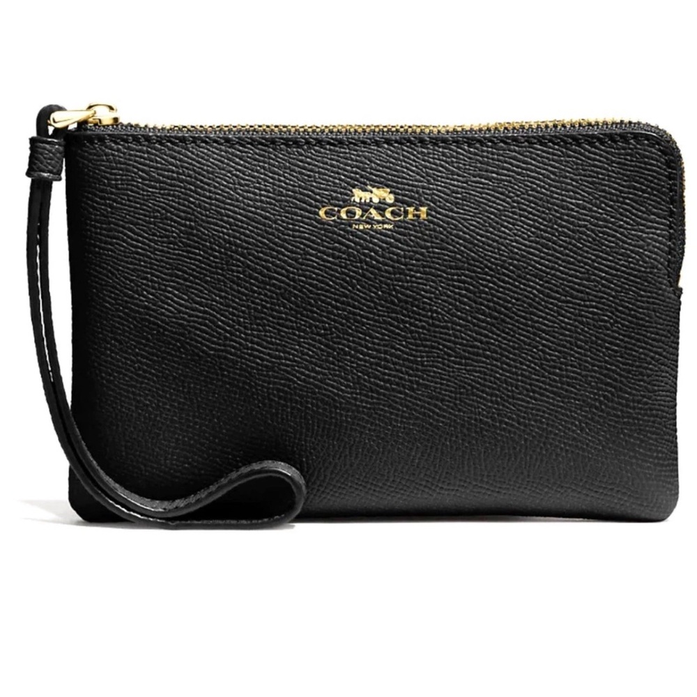 Vintage Coach Textured Black Wristlet with Gold Accents